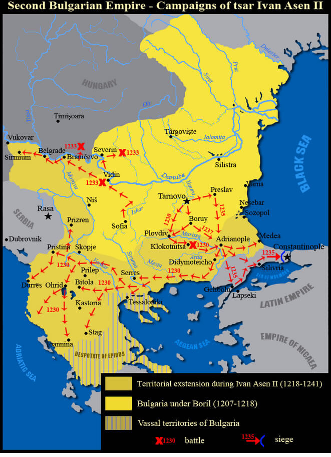 bulgarian empire map 1207 1241