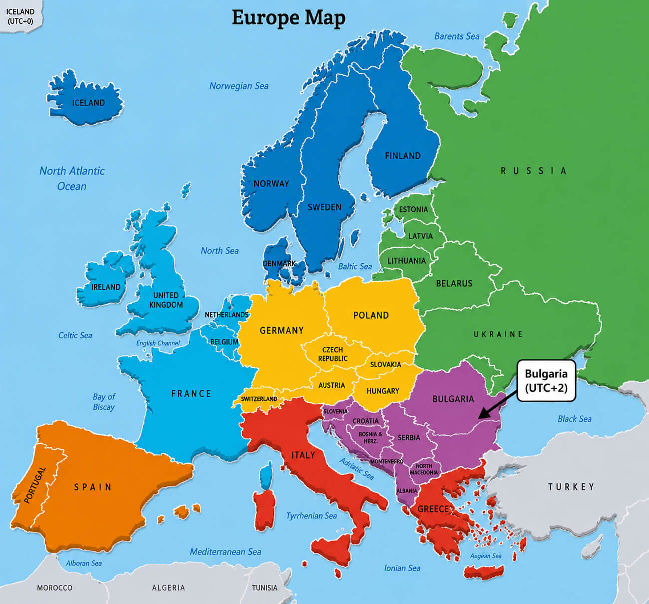 Bulgaria Central and Eastern Europe time zone map
