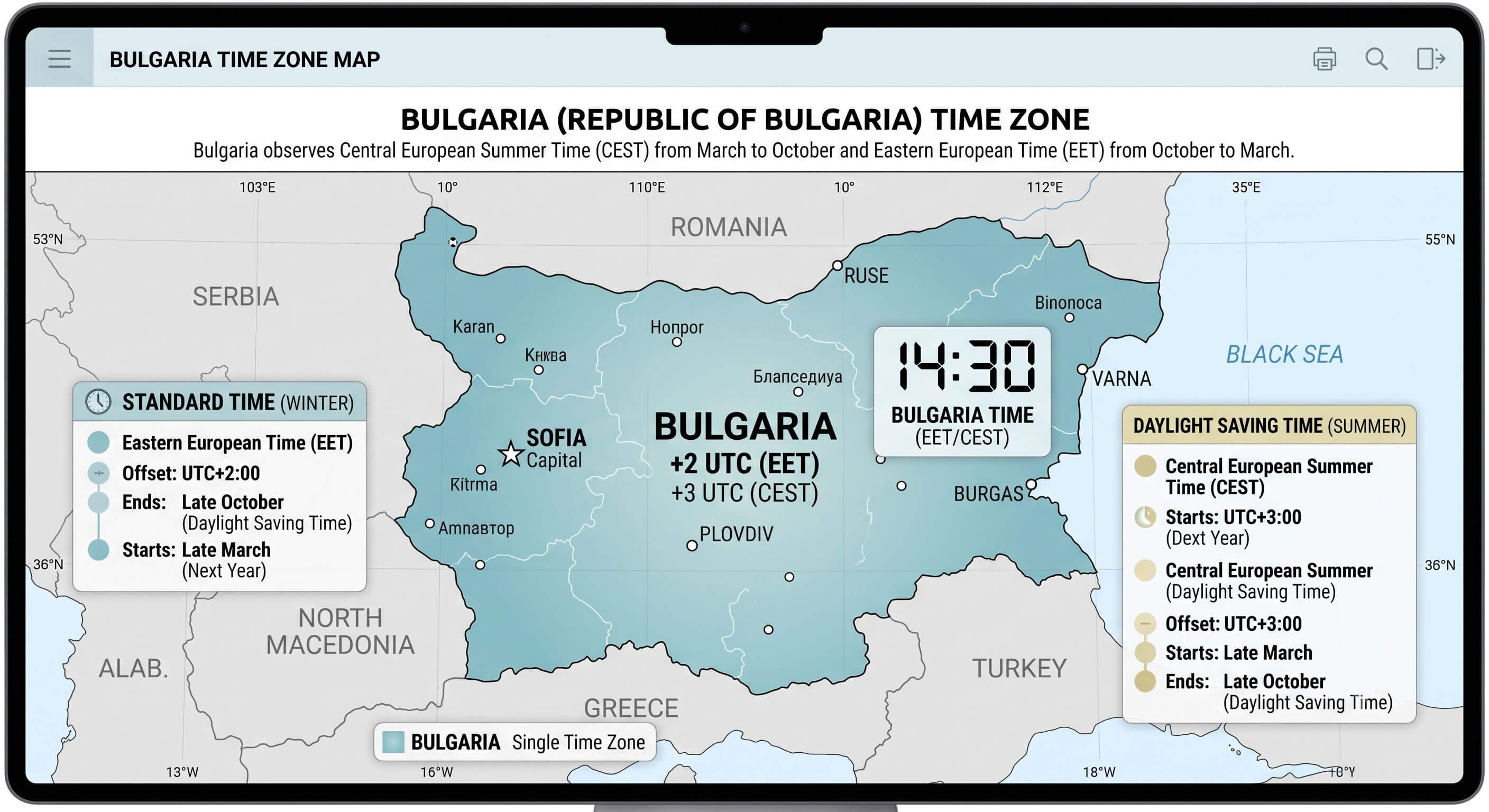 Bulgaria time zone map