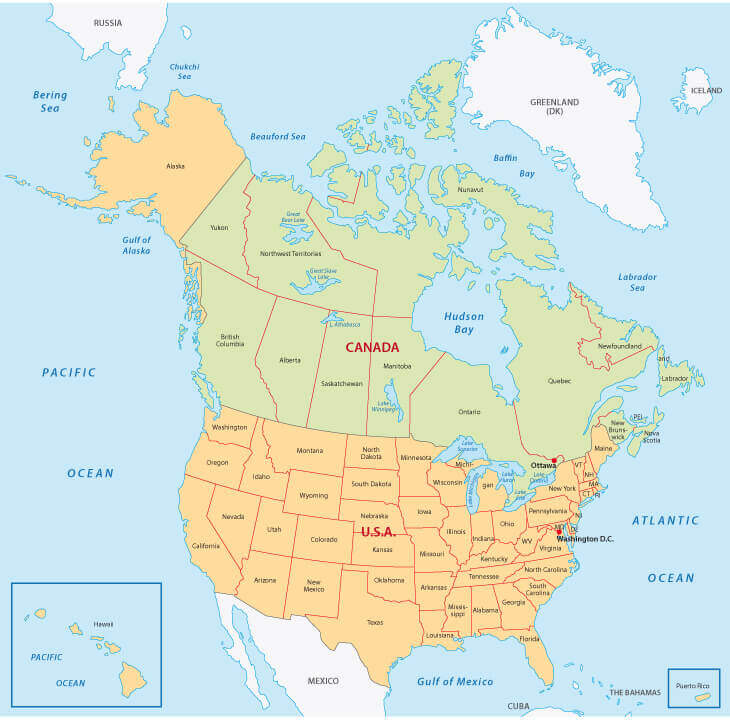 Canada States Map with United States