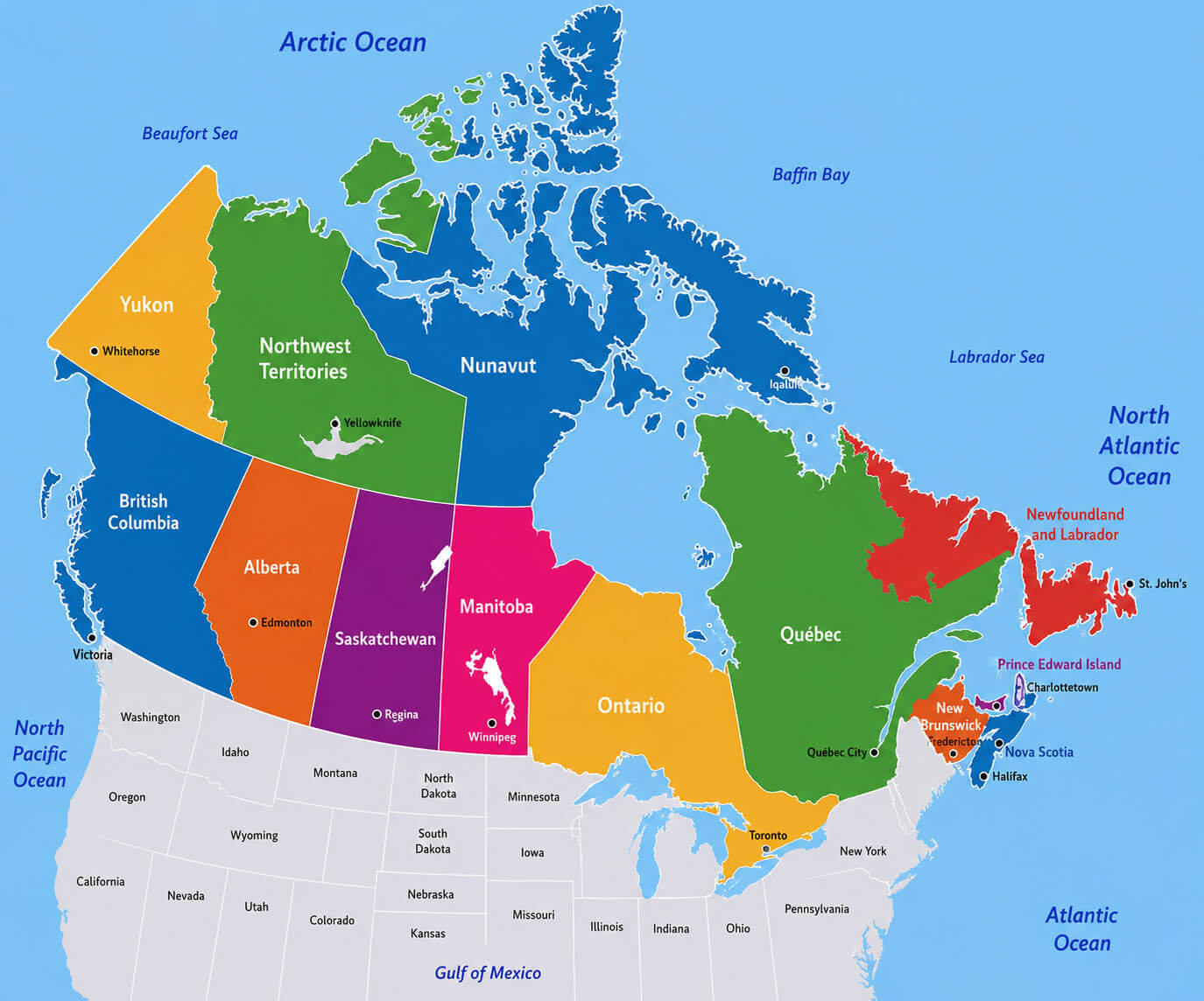 Canada colorful regions map