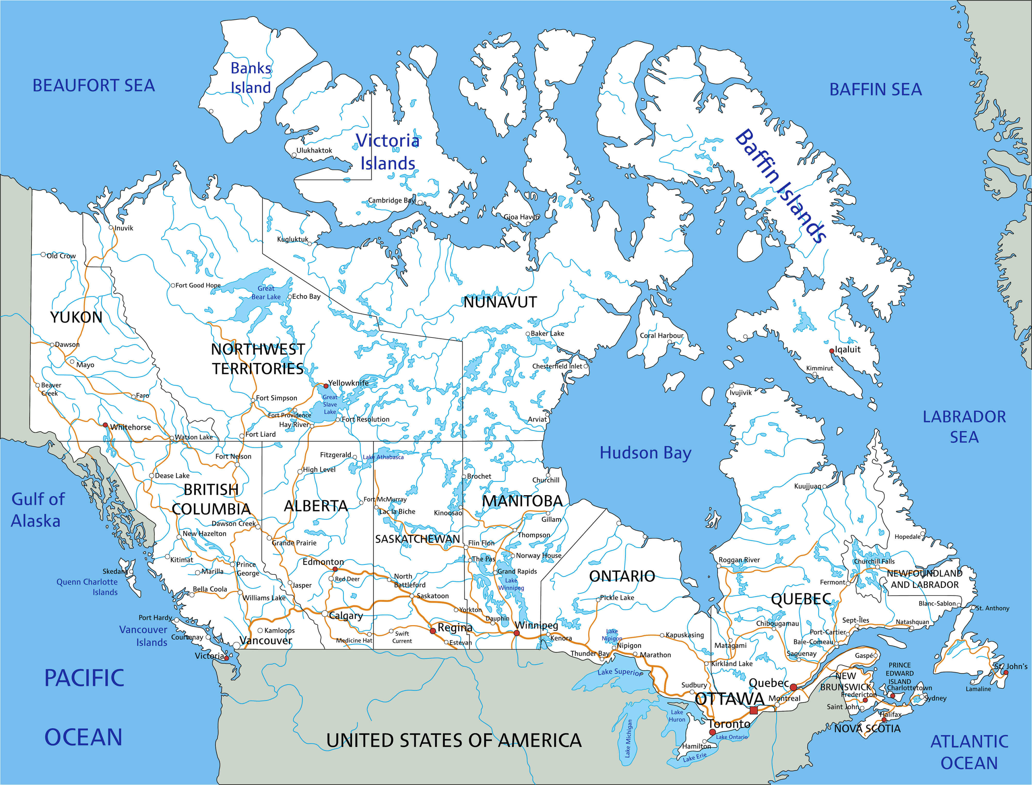 Canada detailed road network map