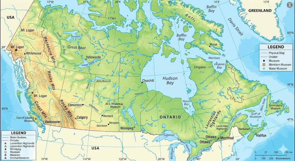 Canada relief and topographic map
