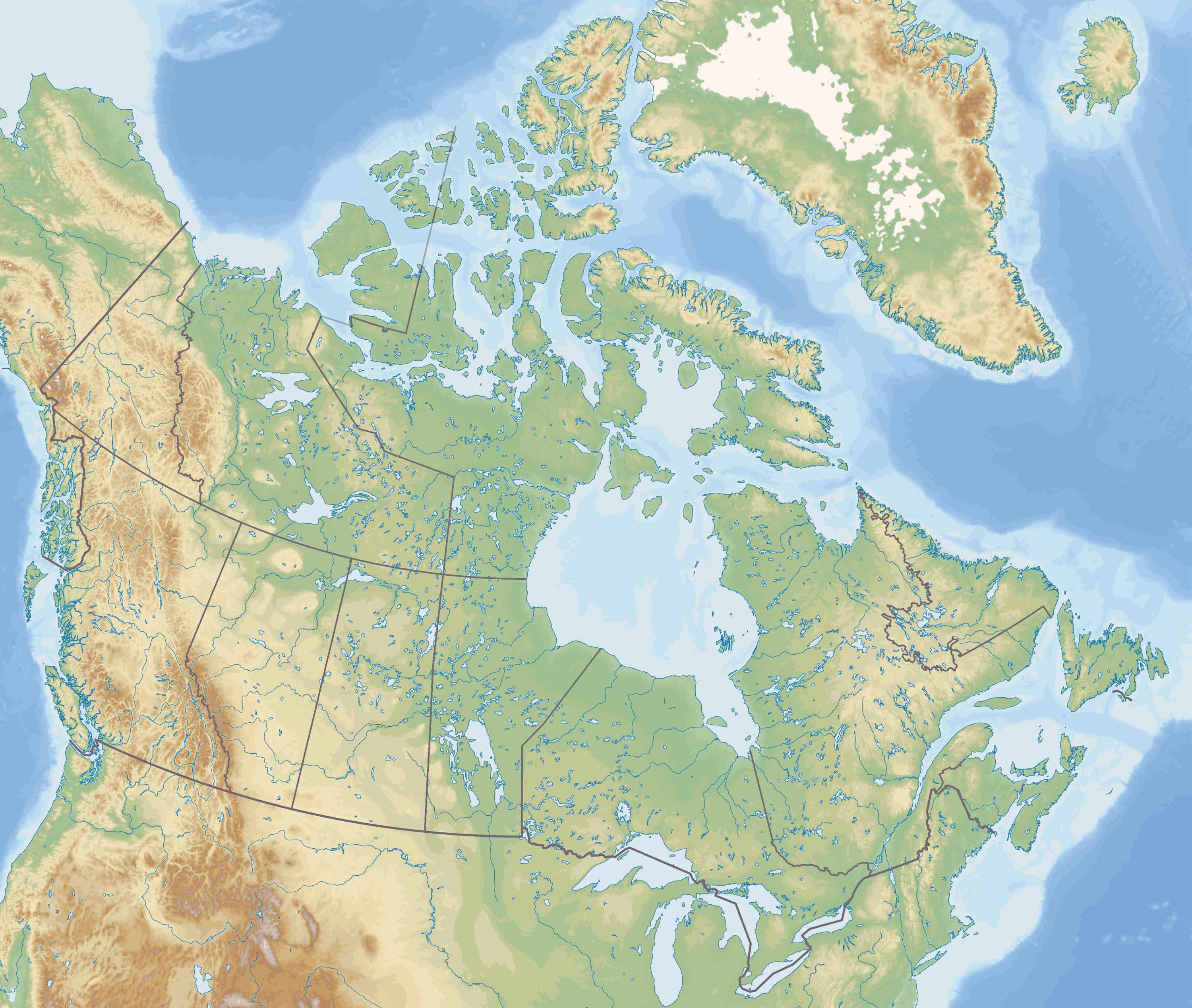 Canada relief landform map