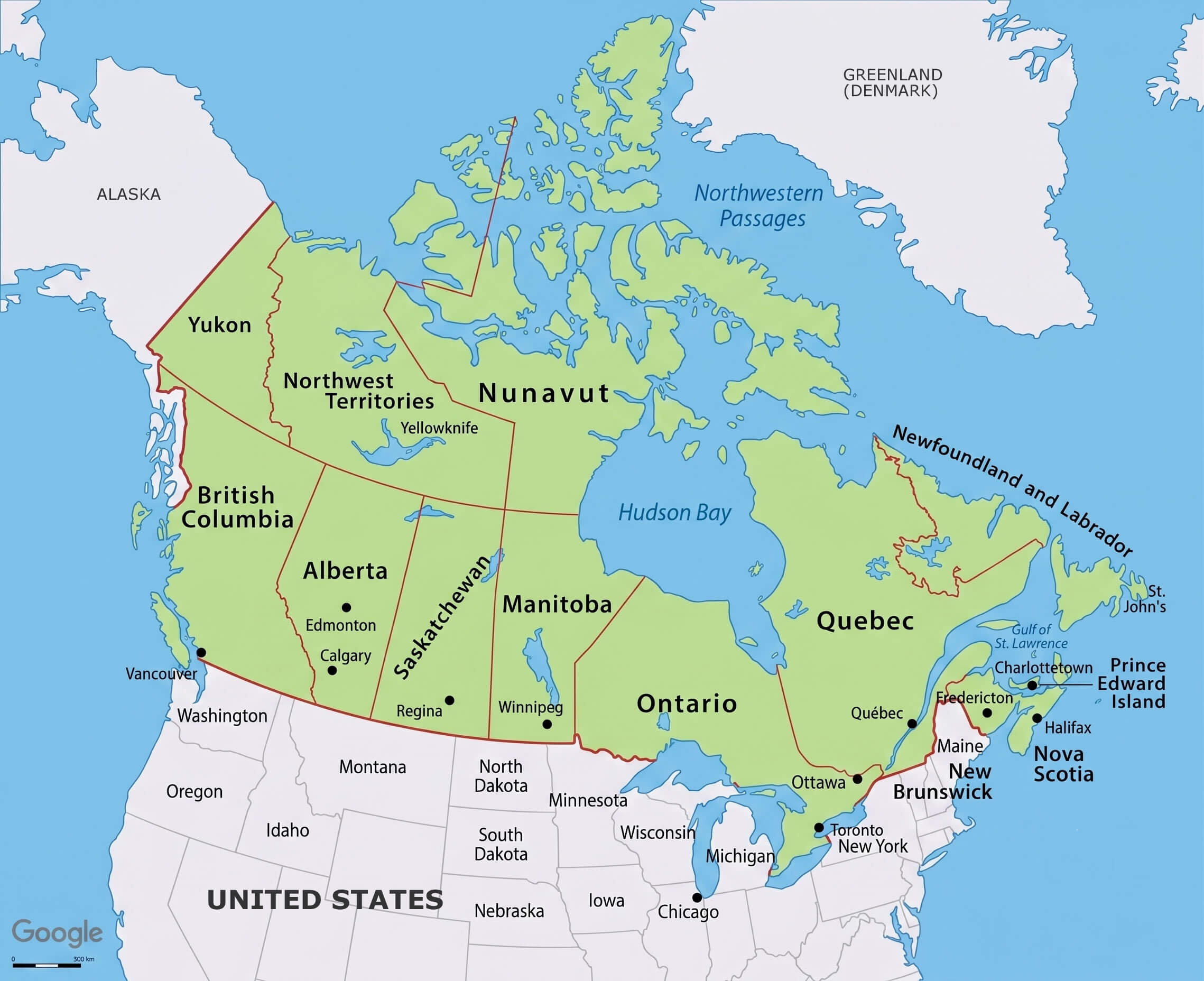 Canada road and route map