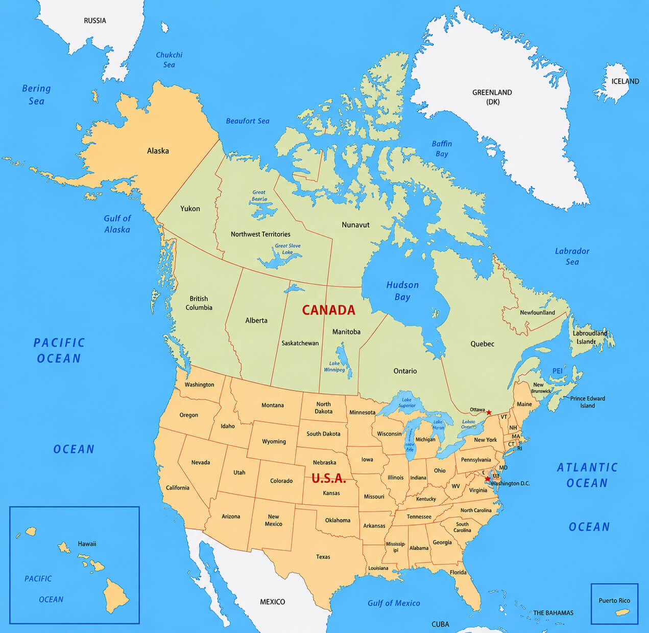 Canada USA border states map