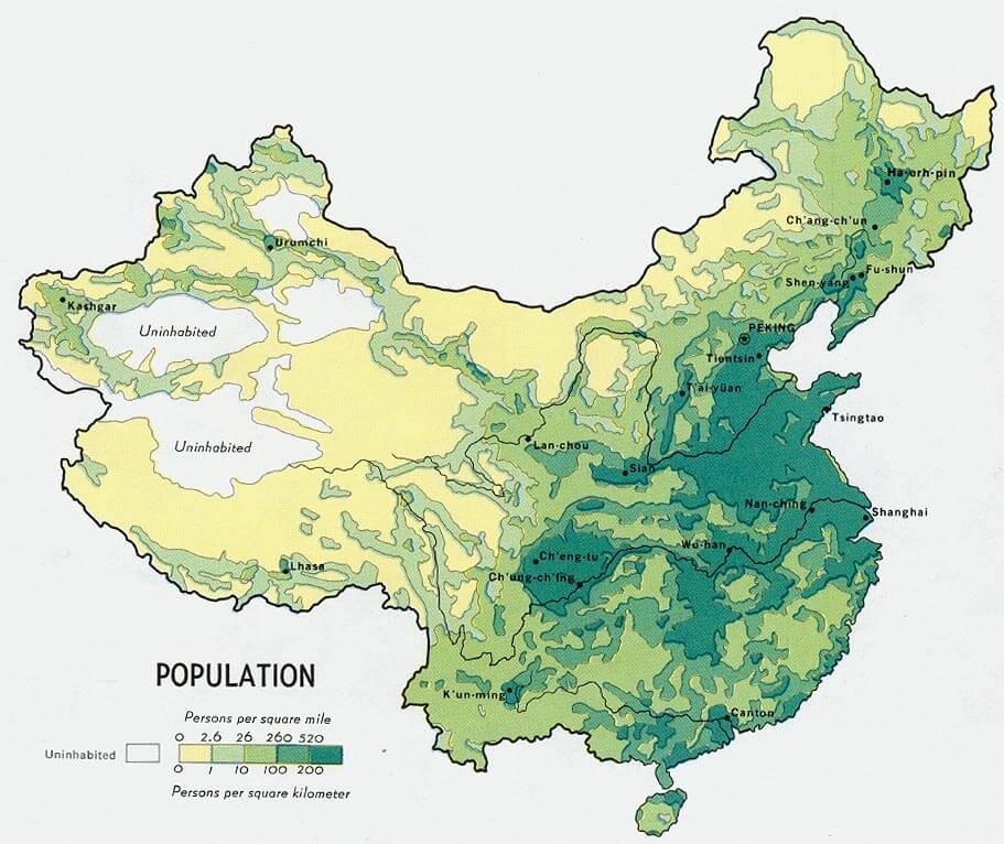 China Population Map 1971