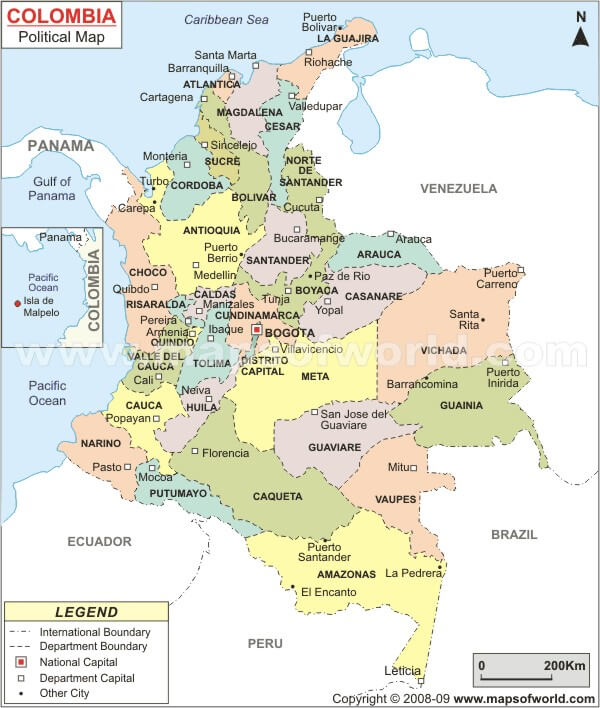 map of colombian cities Colombia Political Map map of colombian cities