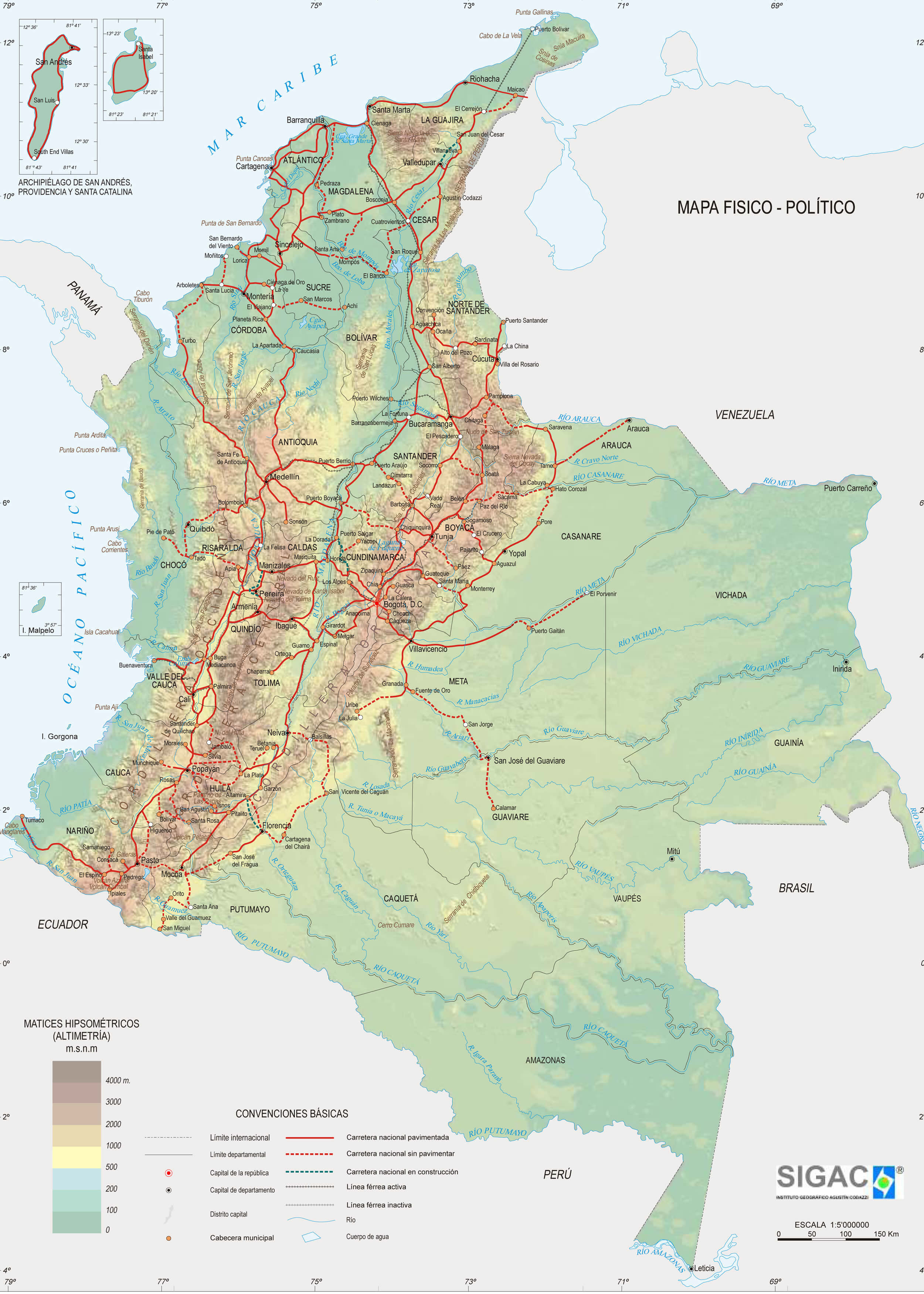 Colombia Physical Map Cities