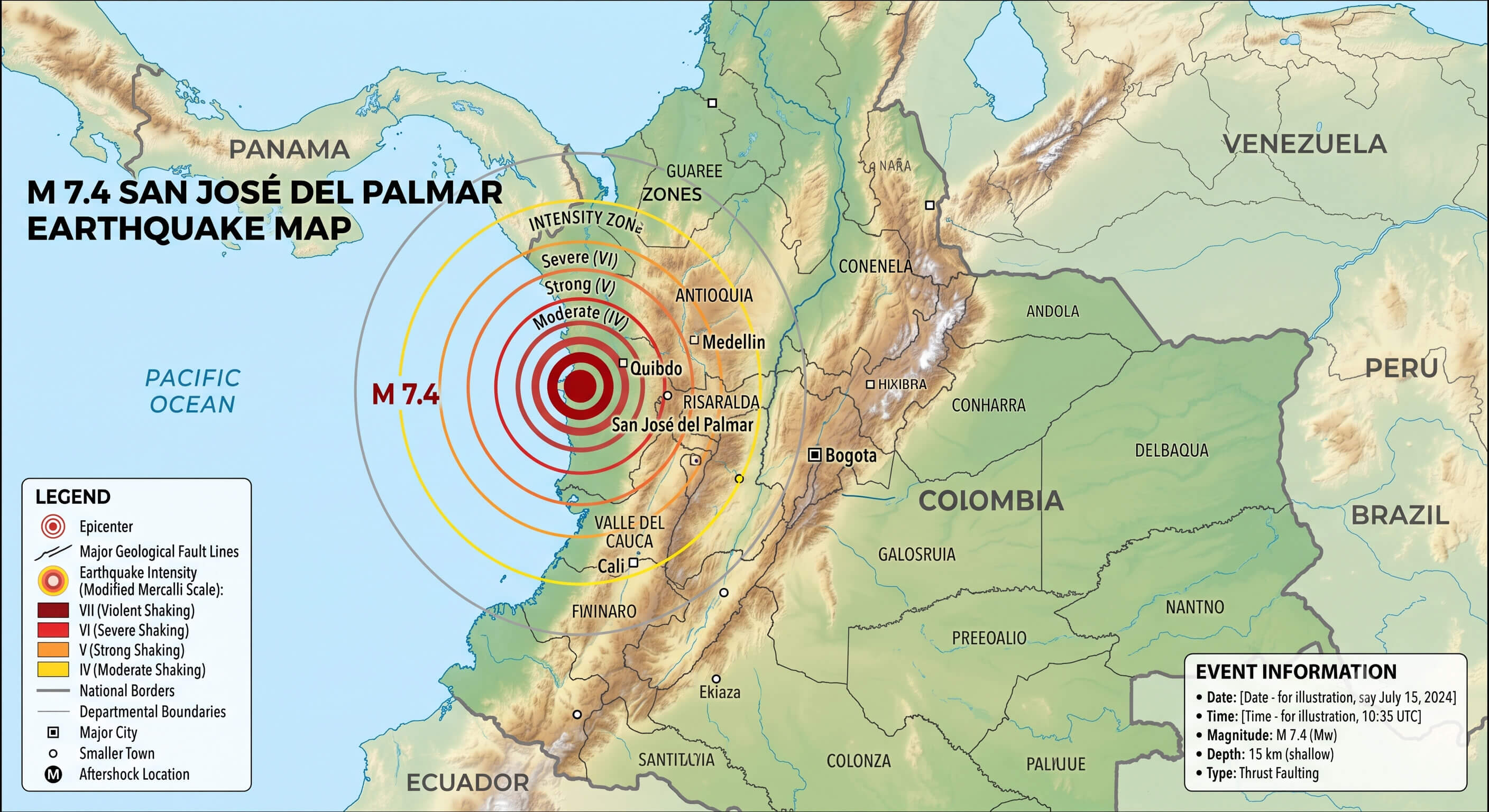M7.4 San Jose del Palmar Colombia earthquake map