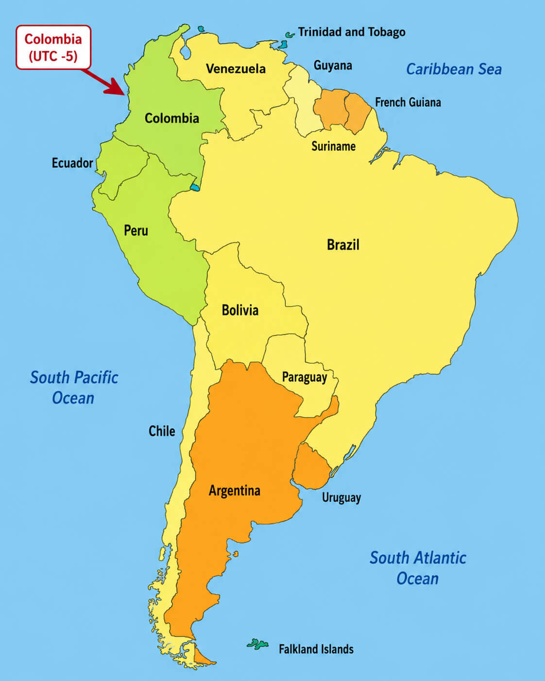 Colombia location and time zone map