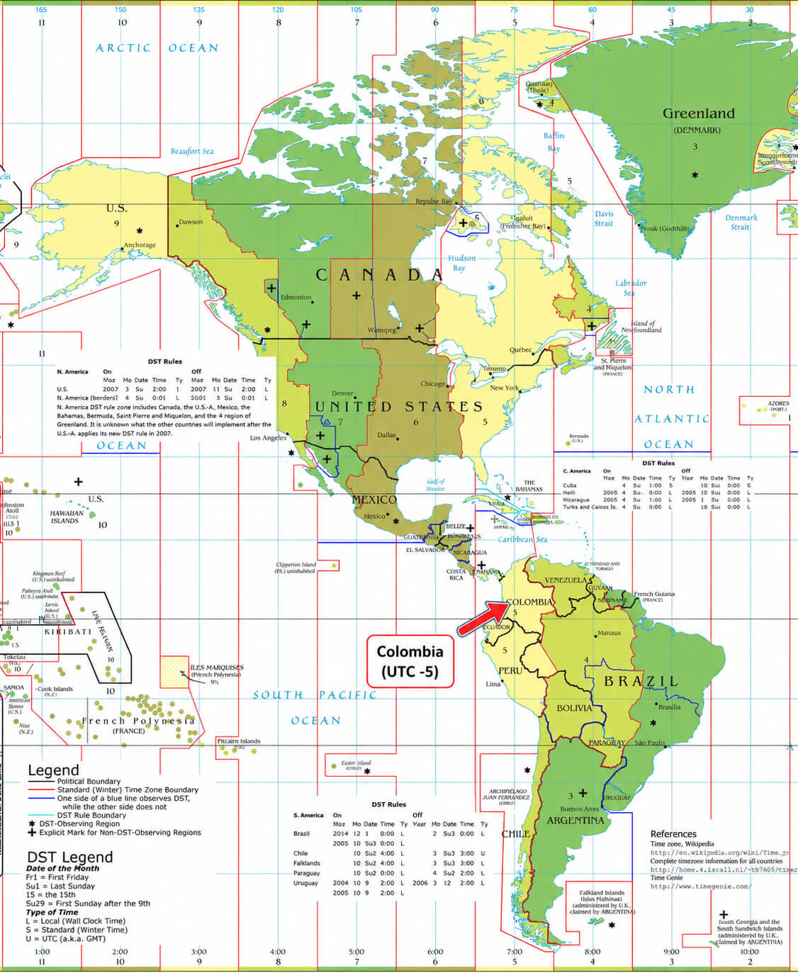 Colombia location on World time zone map