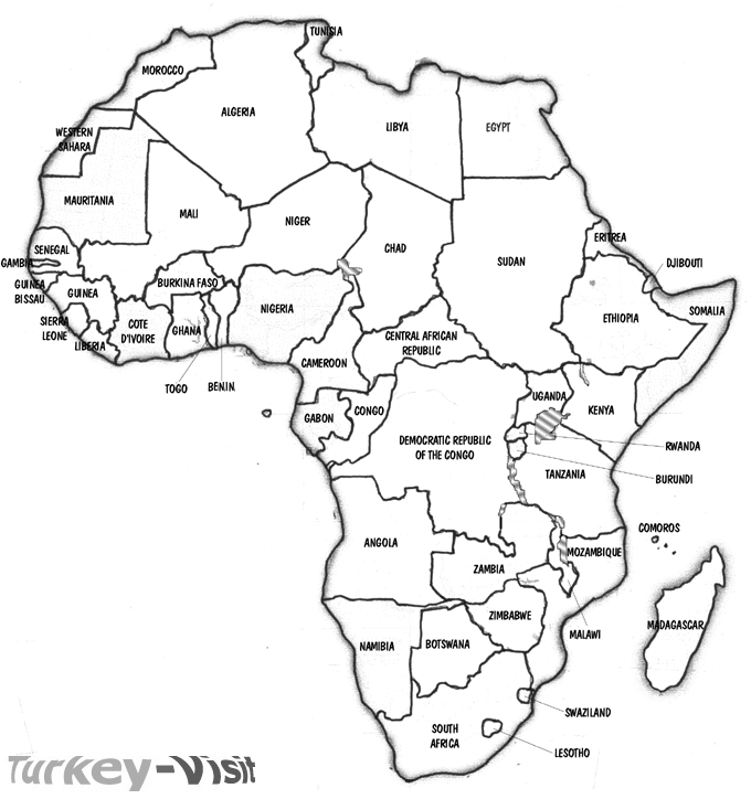 Black And White Physical Map Of Africa