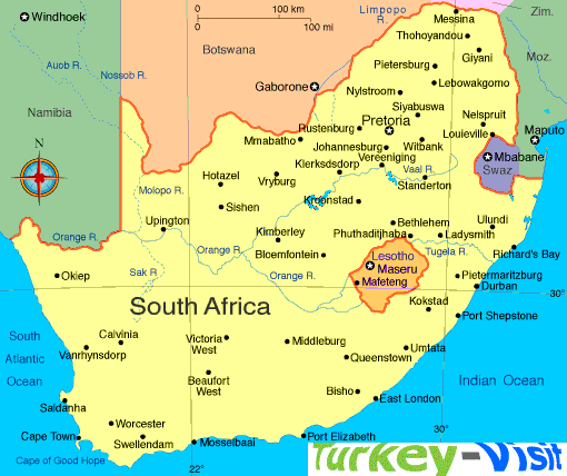 Map of South Africa Borders