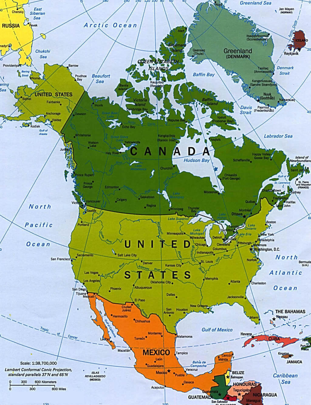 North America Map Political Map Of North America With Countries