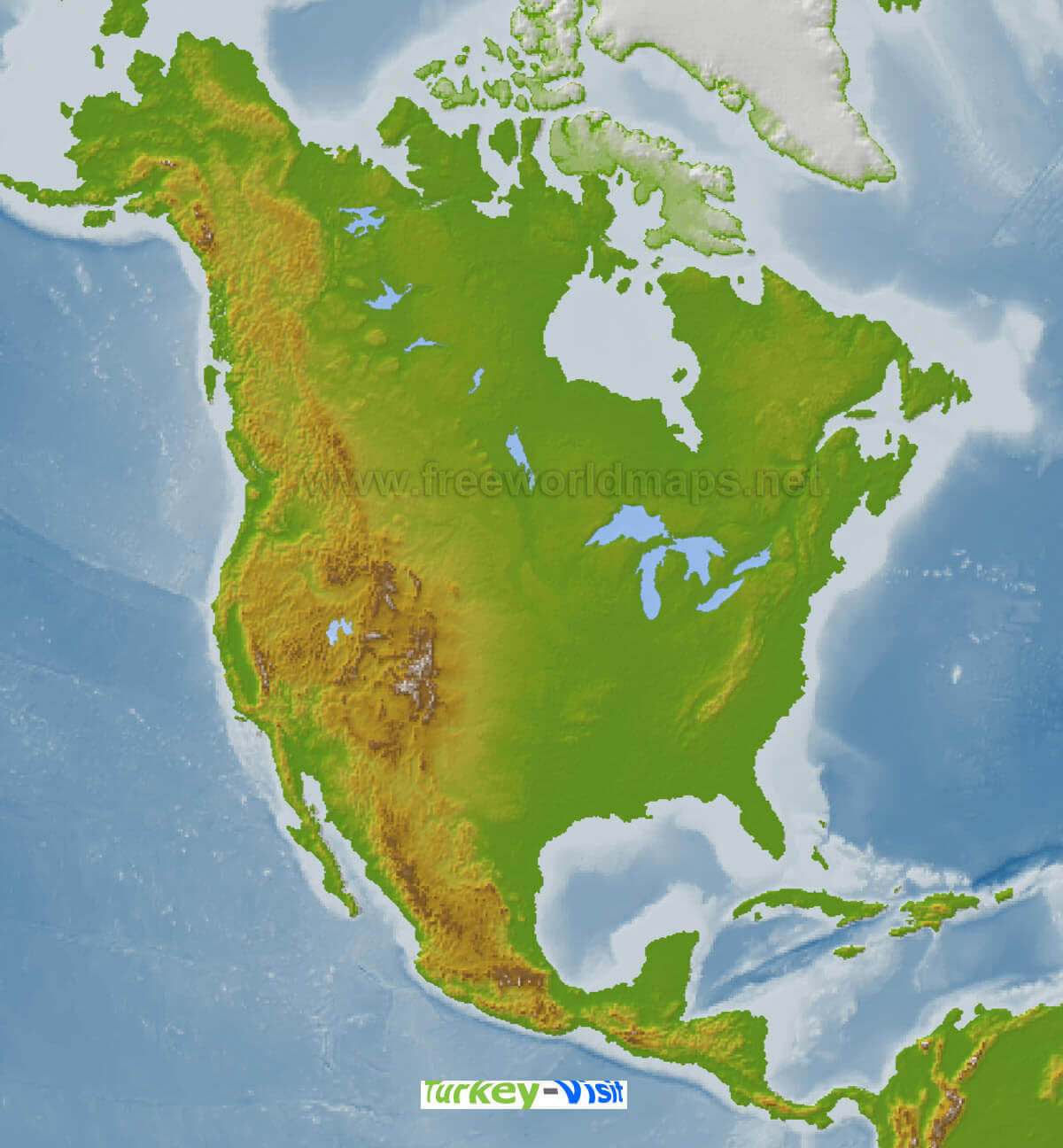 North America Physical Blank Map