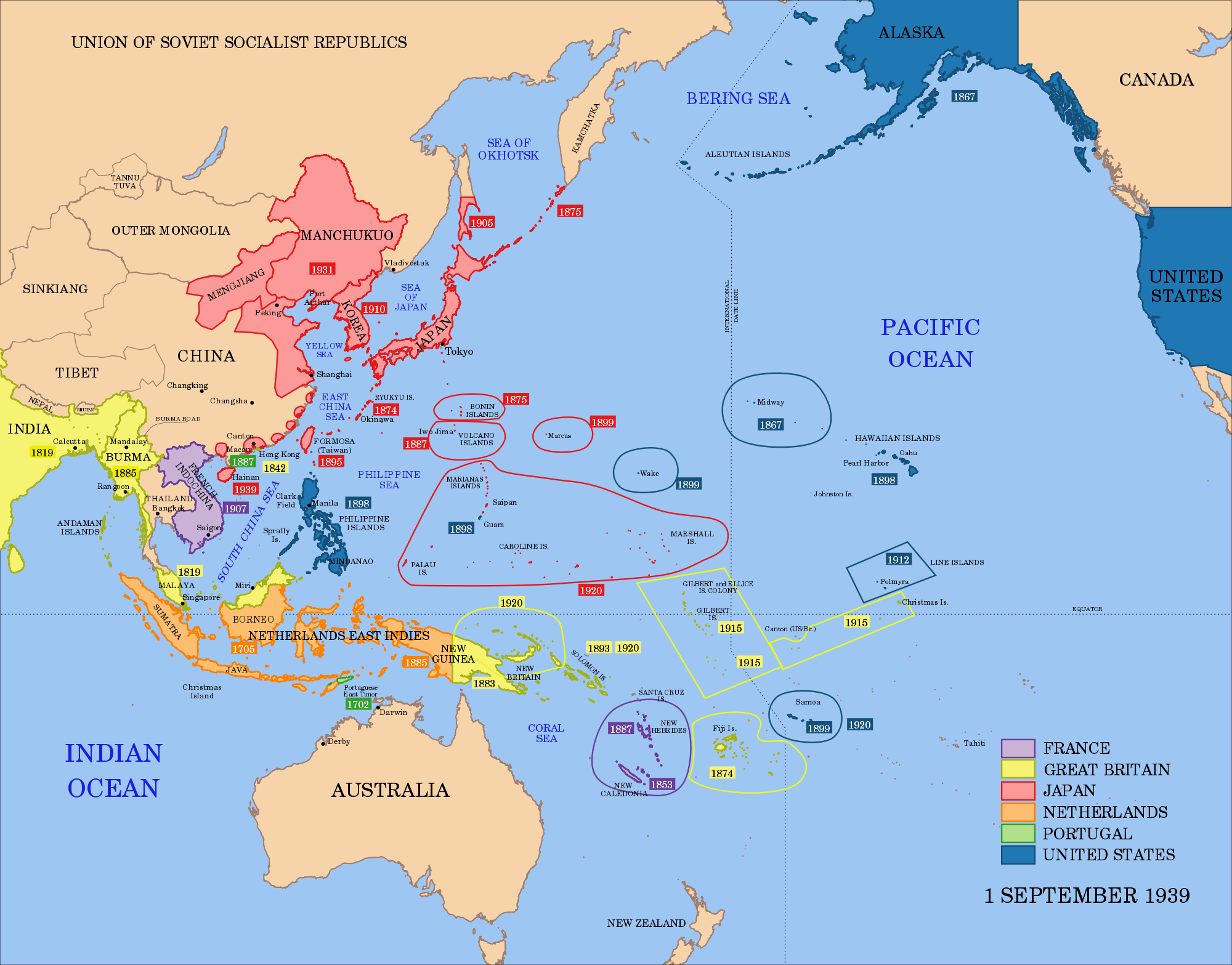 Imperial Powers Of Pacific Map 1939