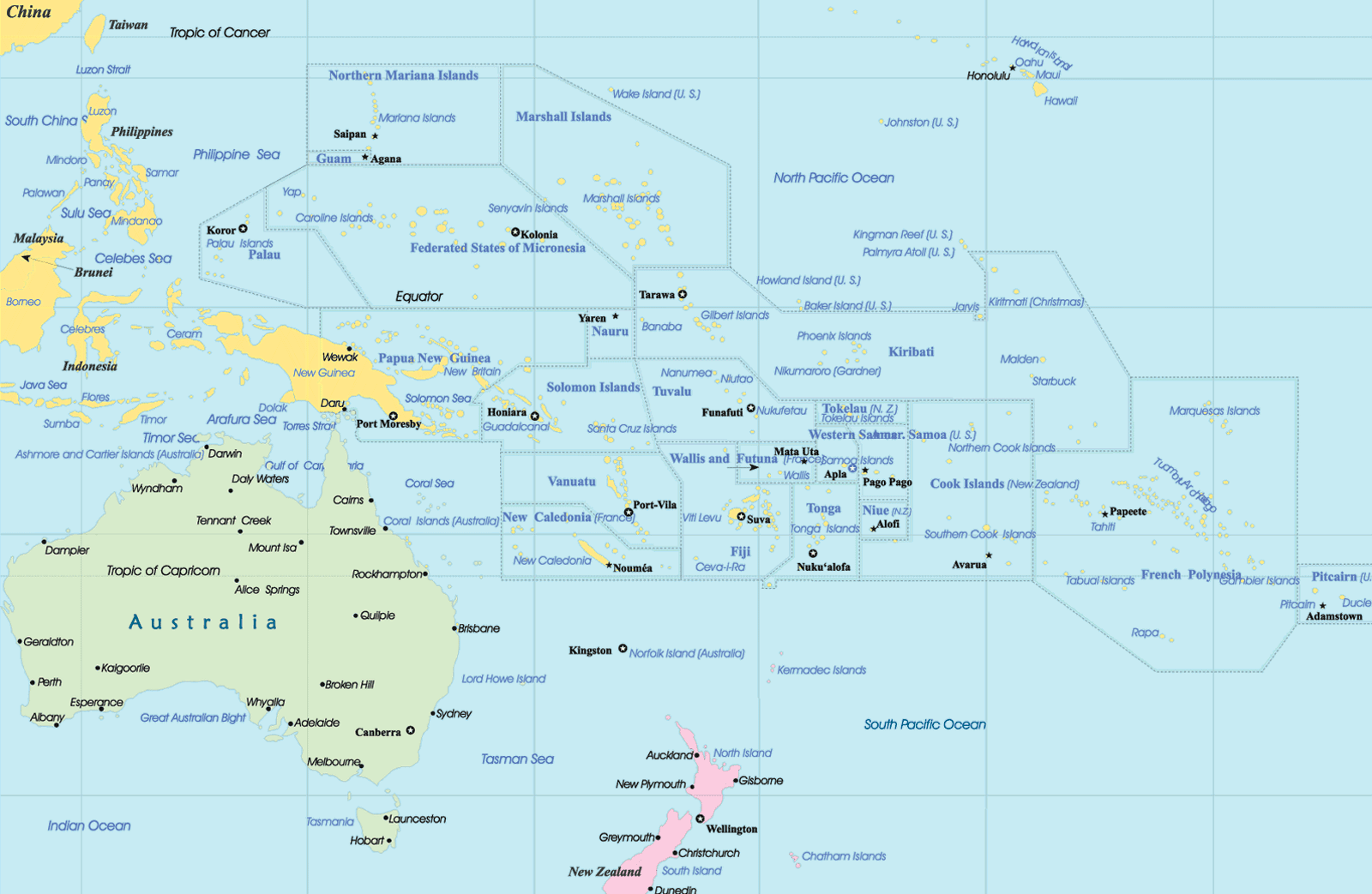 Labeled Map Of Oceania