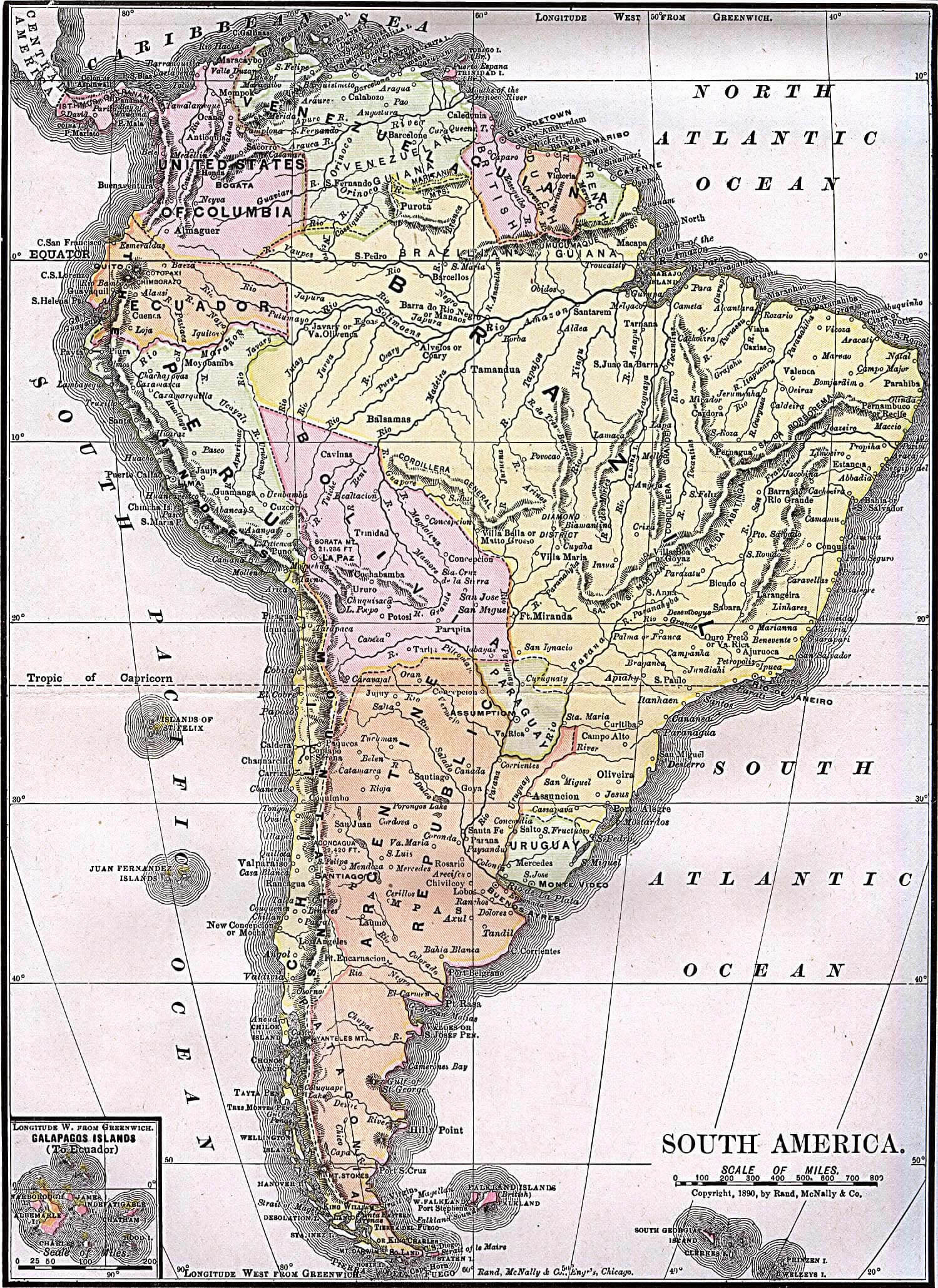 South America Historical Map 1892