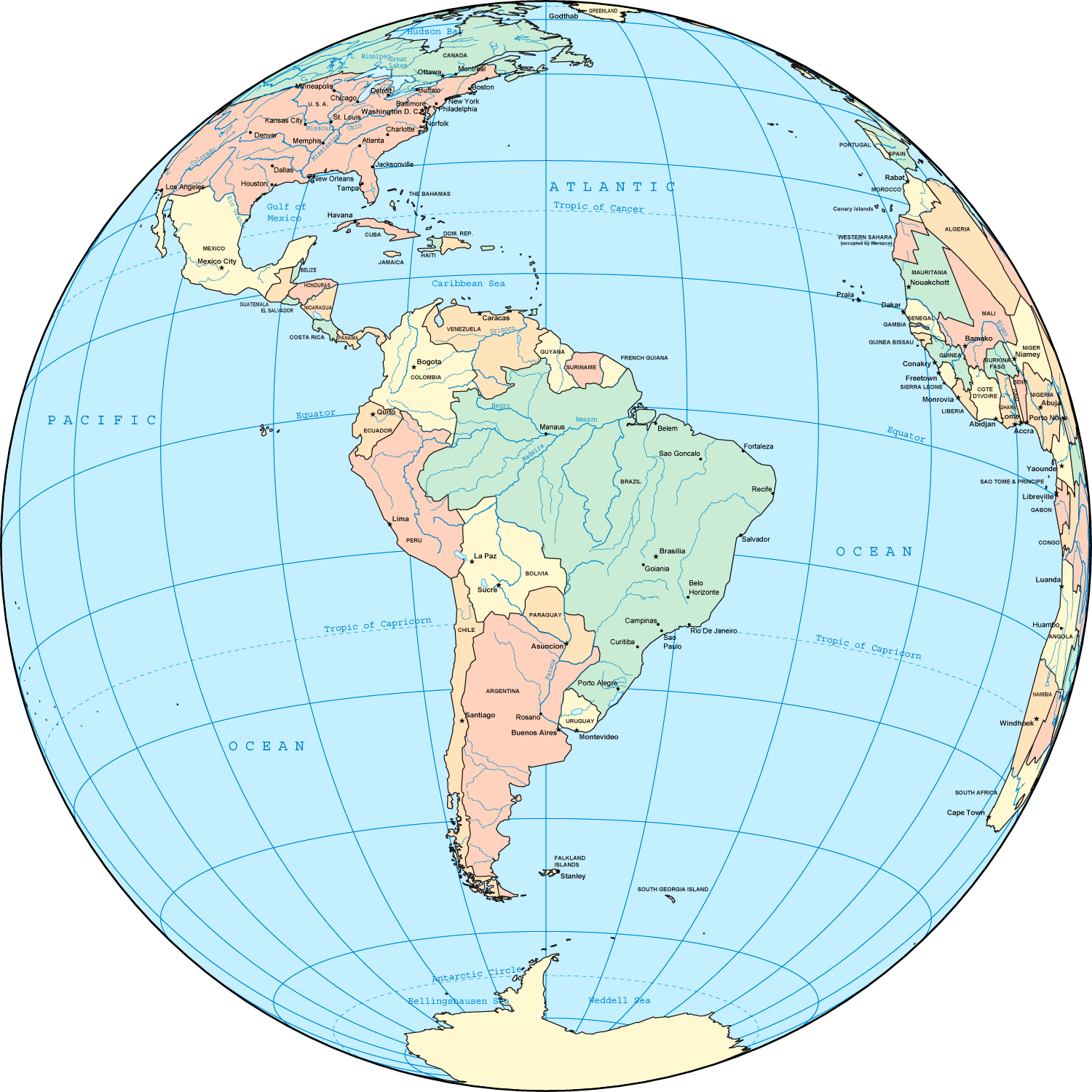 South America Map on Globe
