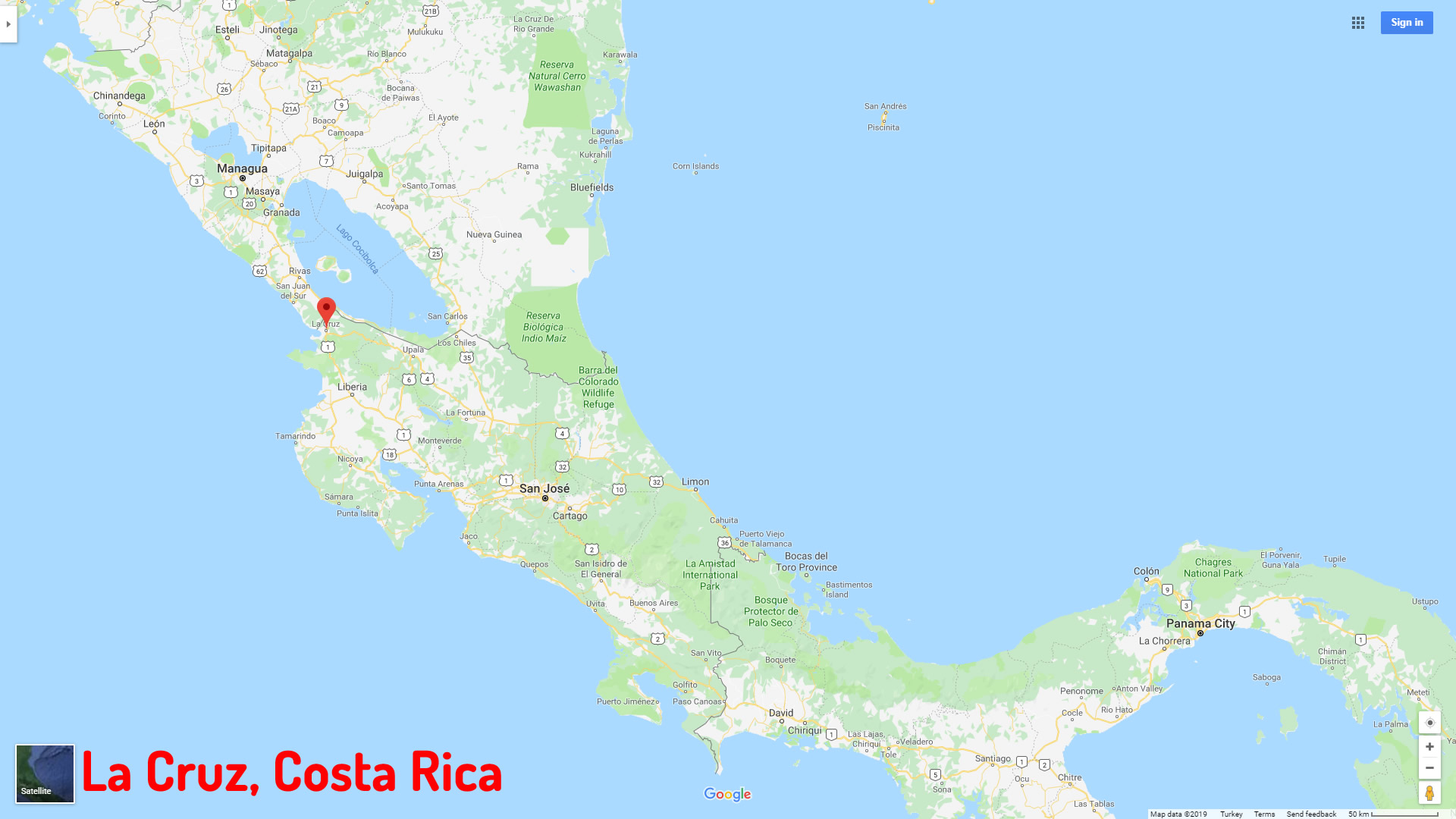 La Cruz map Costa Rica