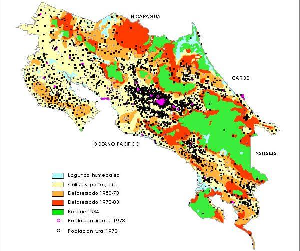 Population Deforestation Map Costa Rica 1973 1983