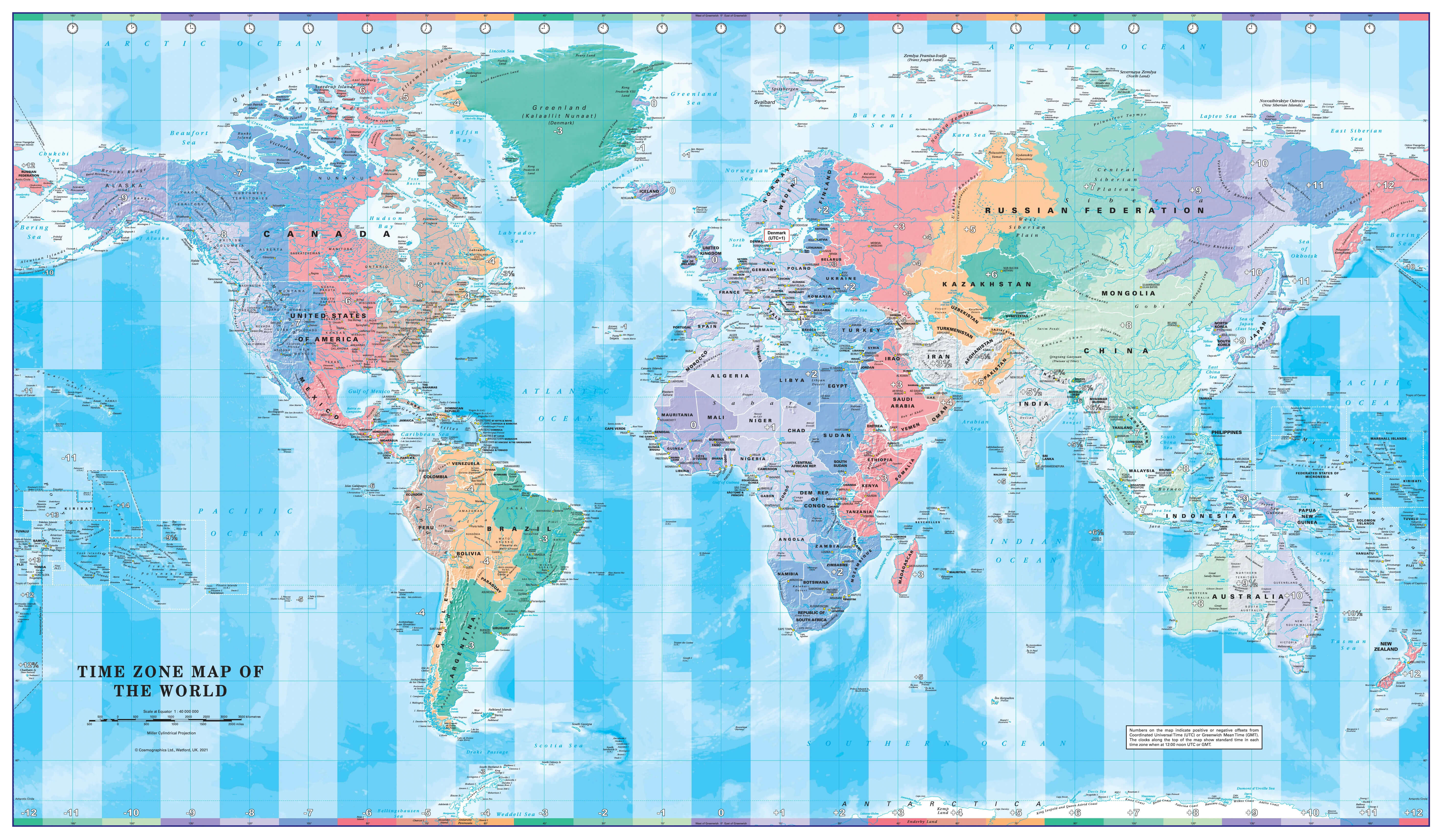 World time zone wall map