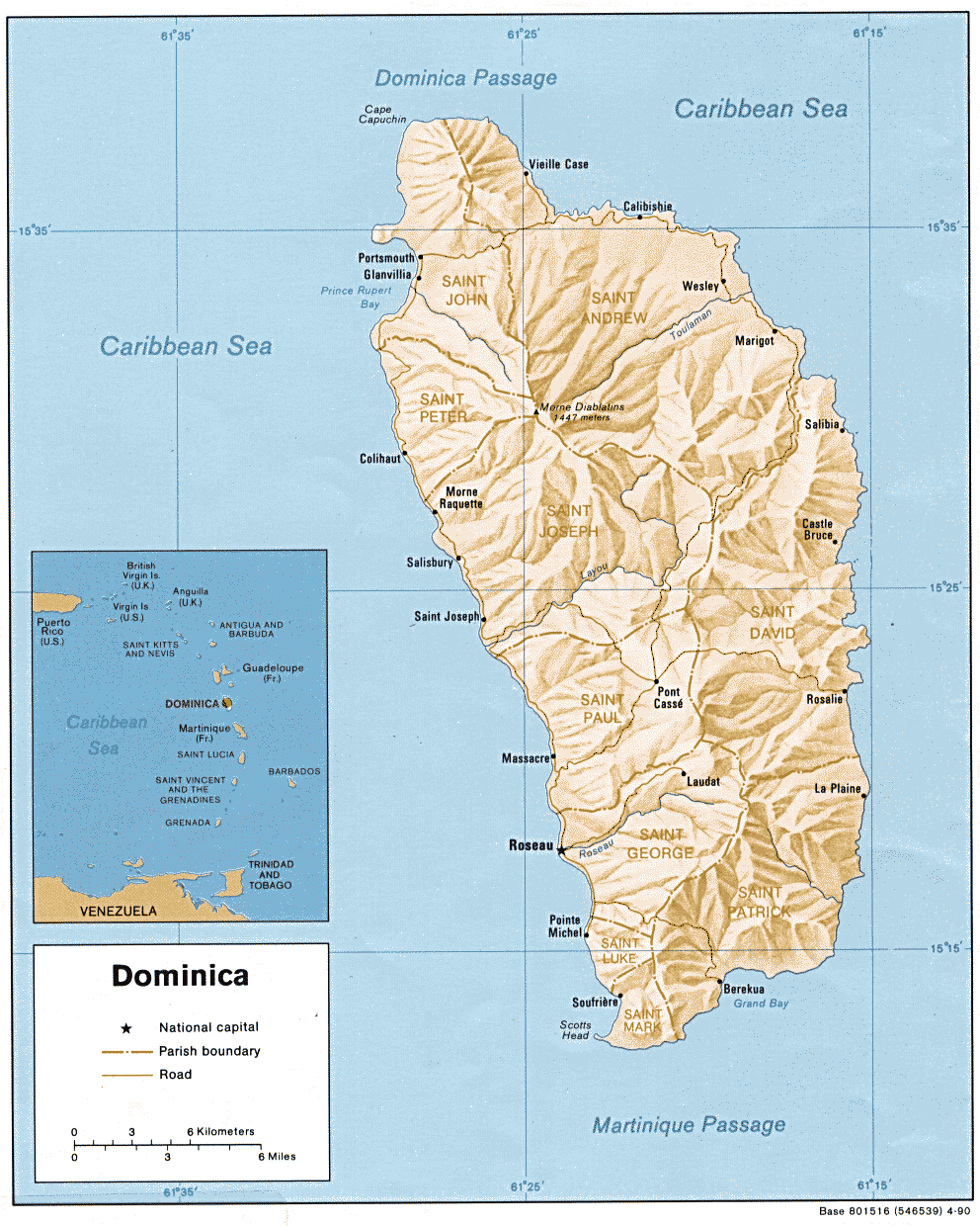 Dominica Shaded Relief Map 1990