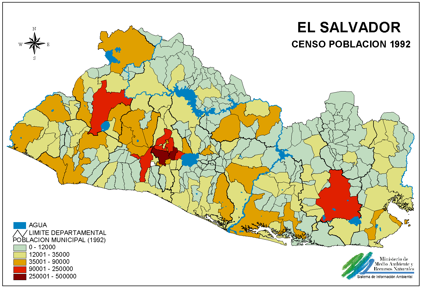El Salvador Population Map 1992
