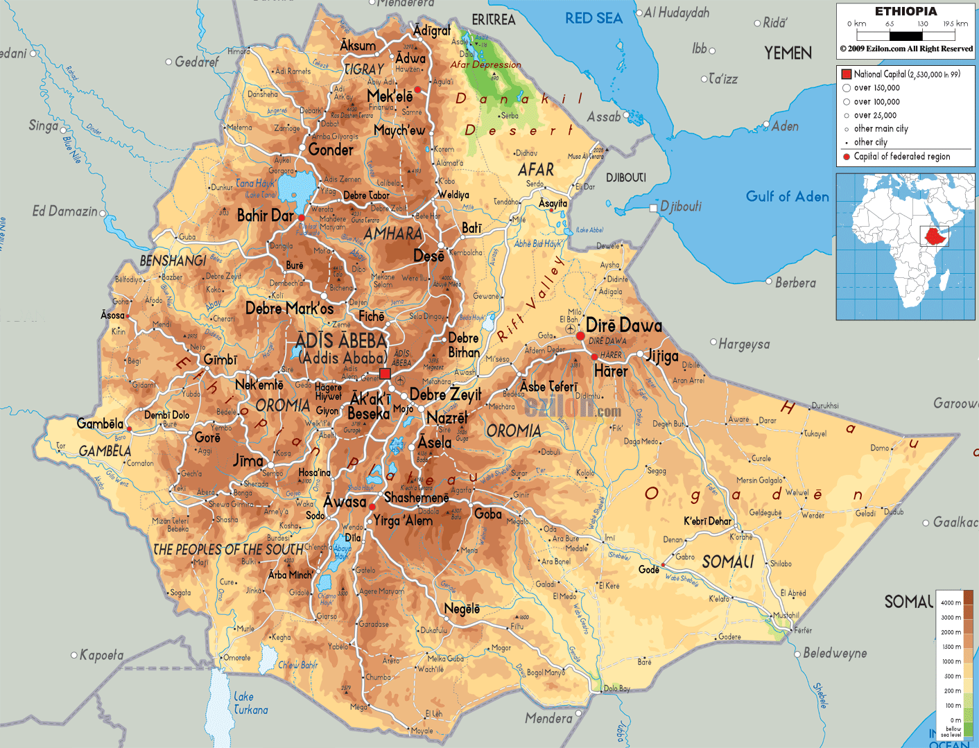 Ethiopia physical map