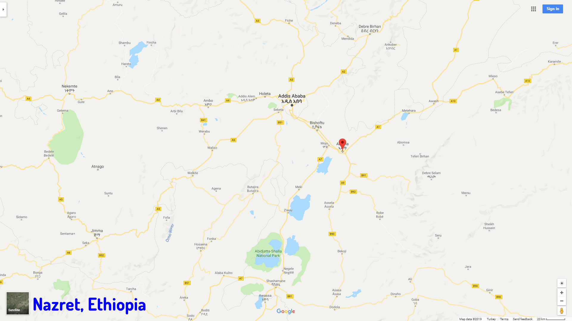 Nazret map Ethiopia
