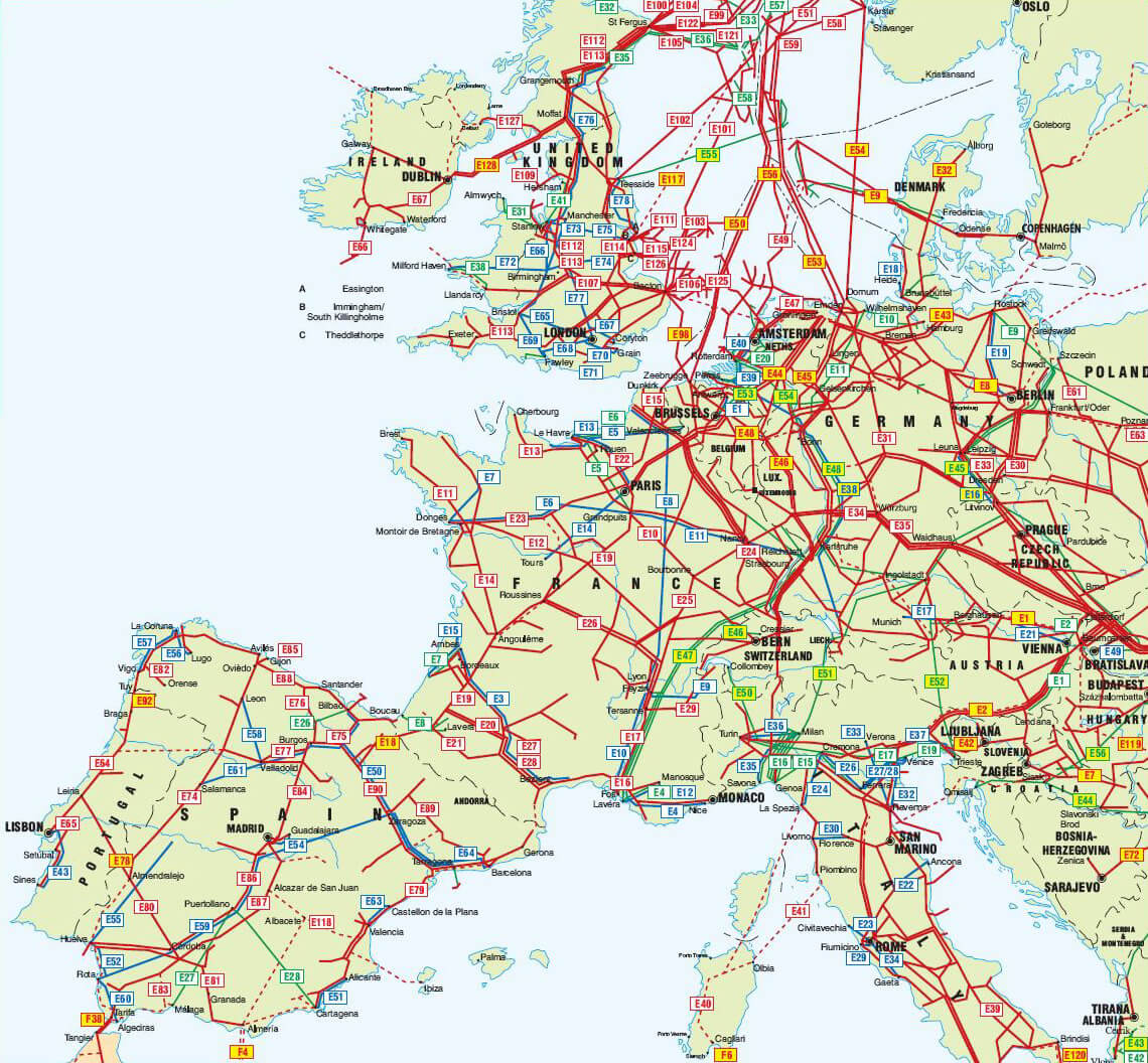 europe oil gas pipelines map