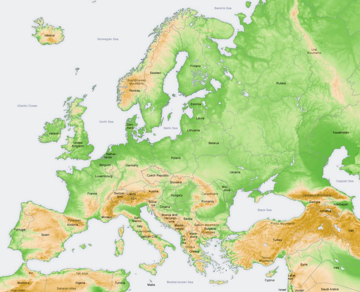 europe topography map english