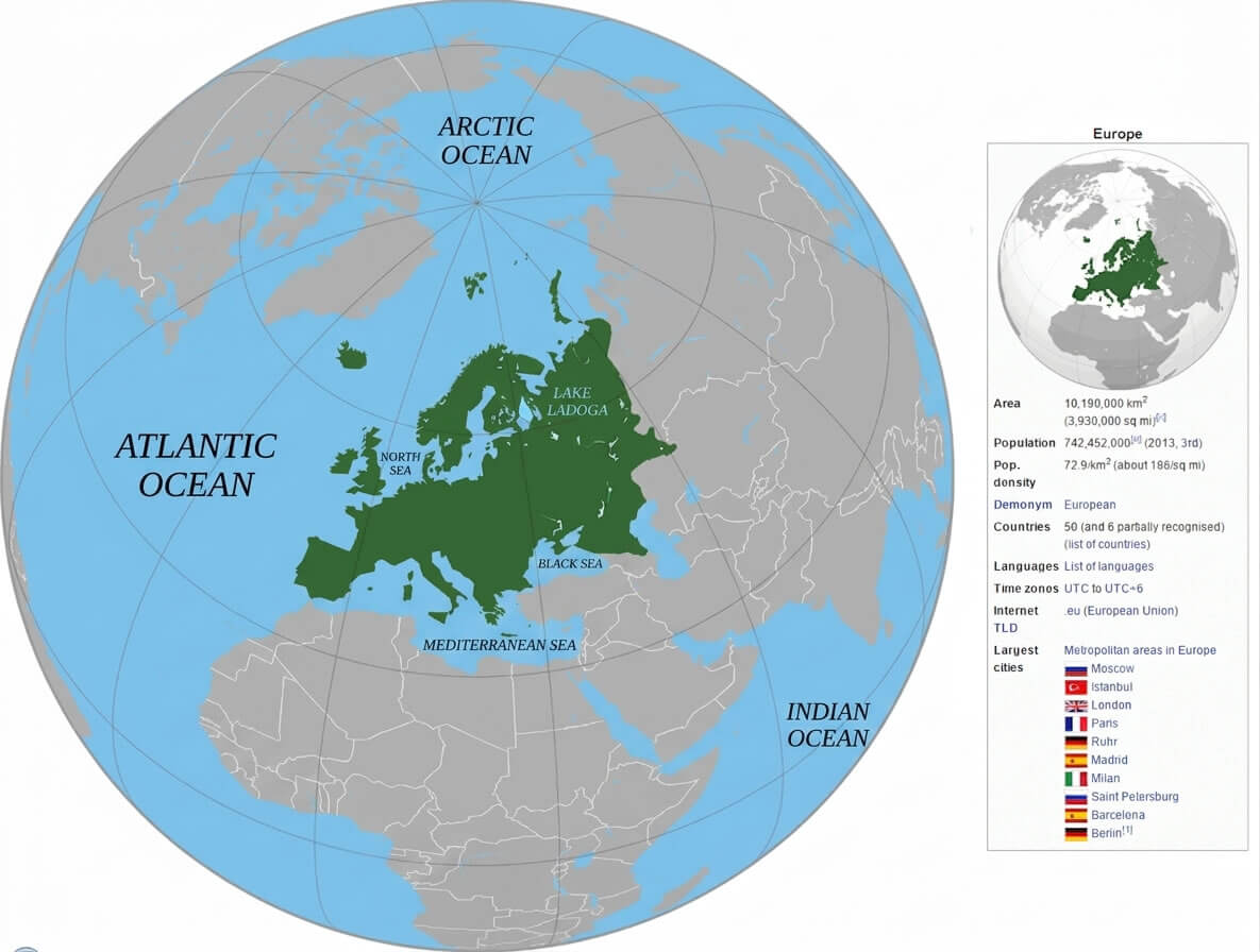 Europe location on World globe map