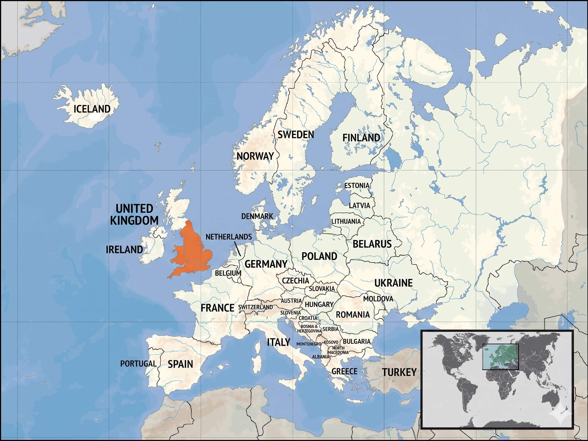 Europe map with wales highlighted