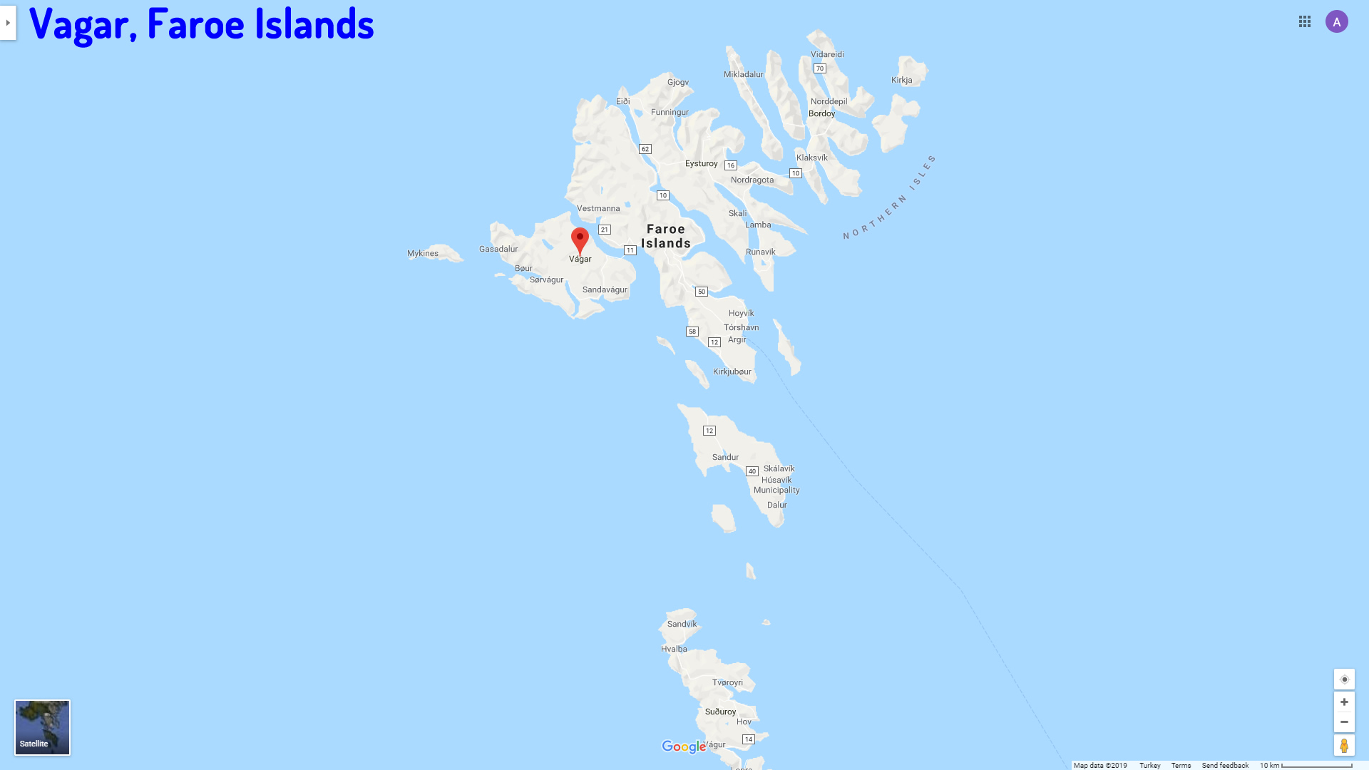 Vagar map Faroe Islands