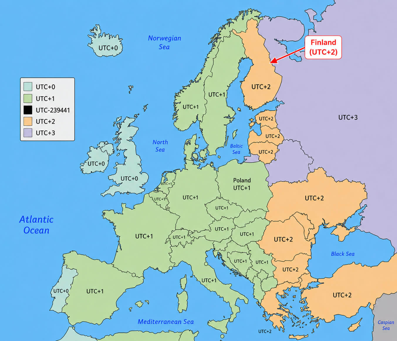 Eastern Europe time zone map