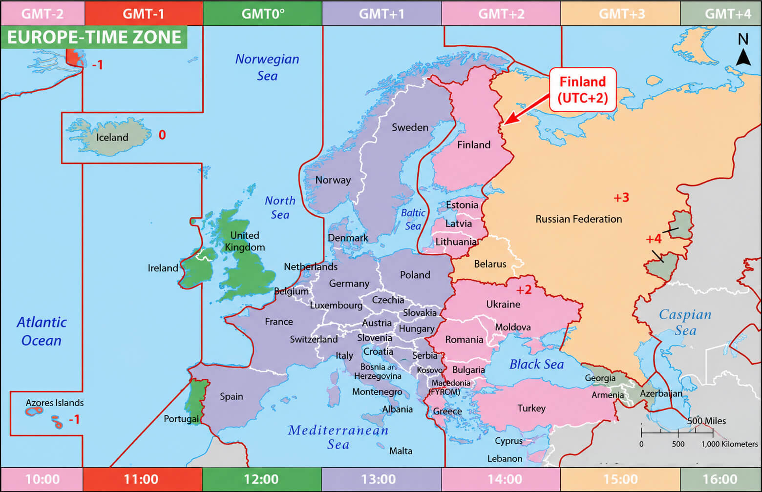 Europe time zone map