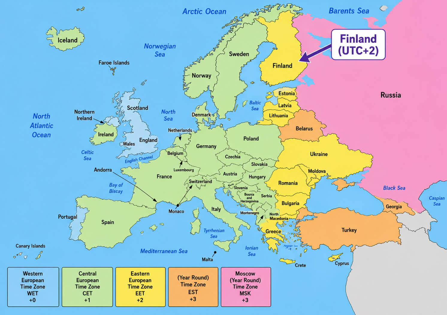 Europe time zones map