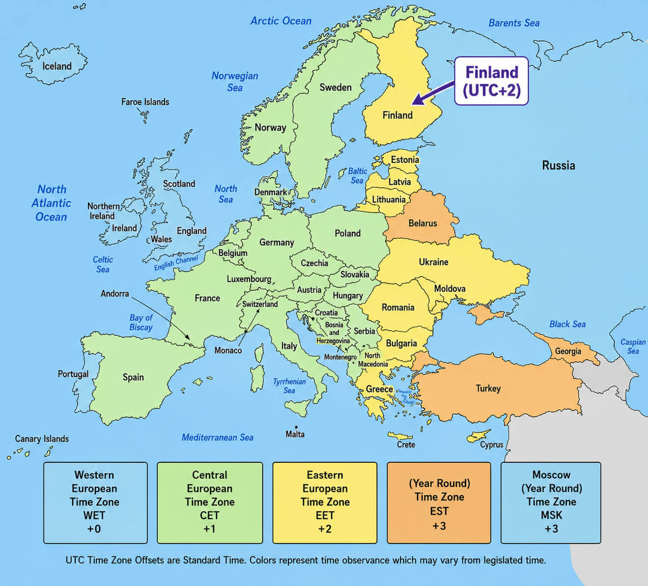 Finland time zone in Europe map