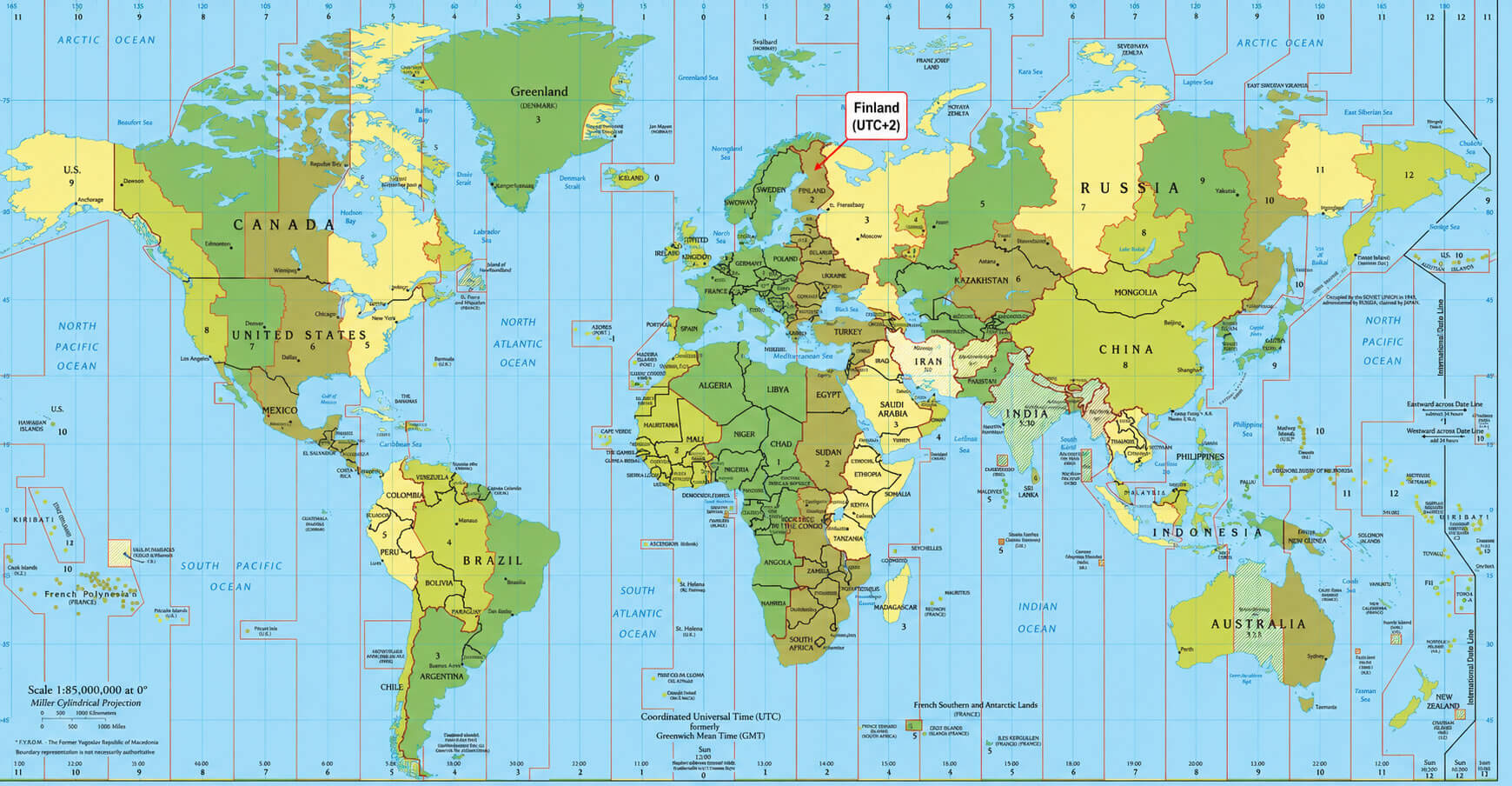 World time zone map with Finland