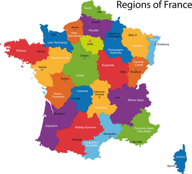 Colorful France Map with Regions