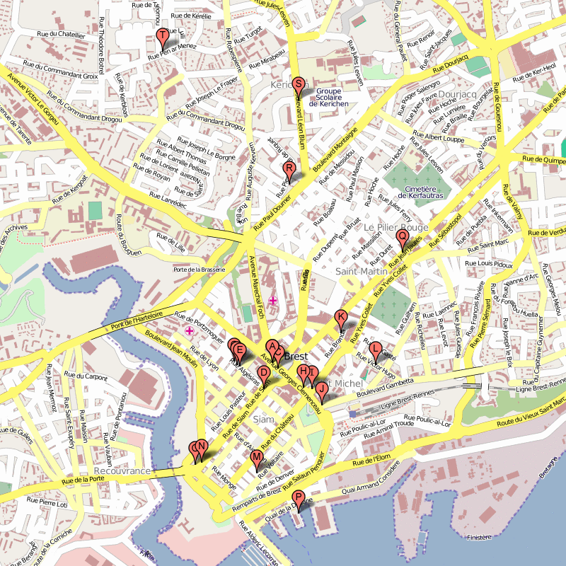 Brest hotels map