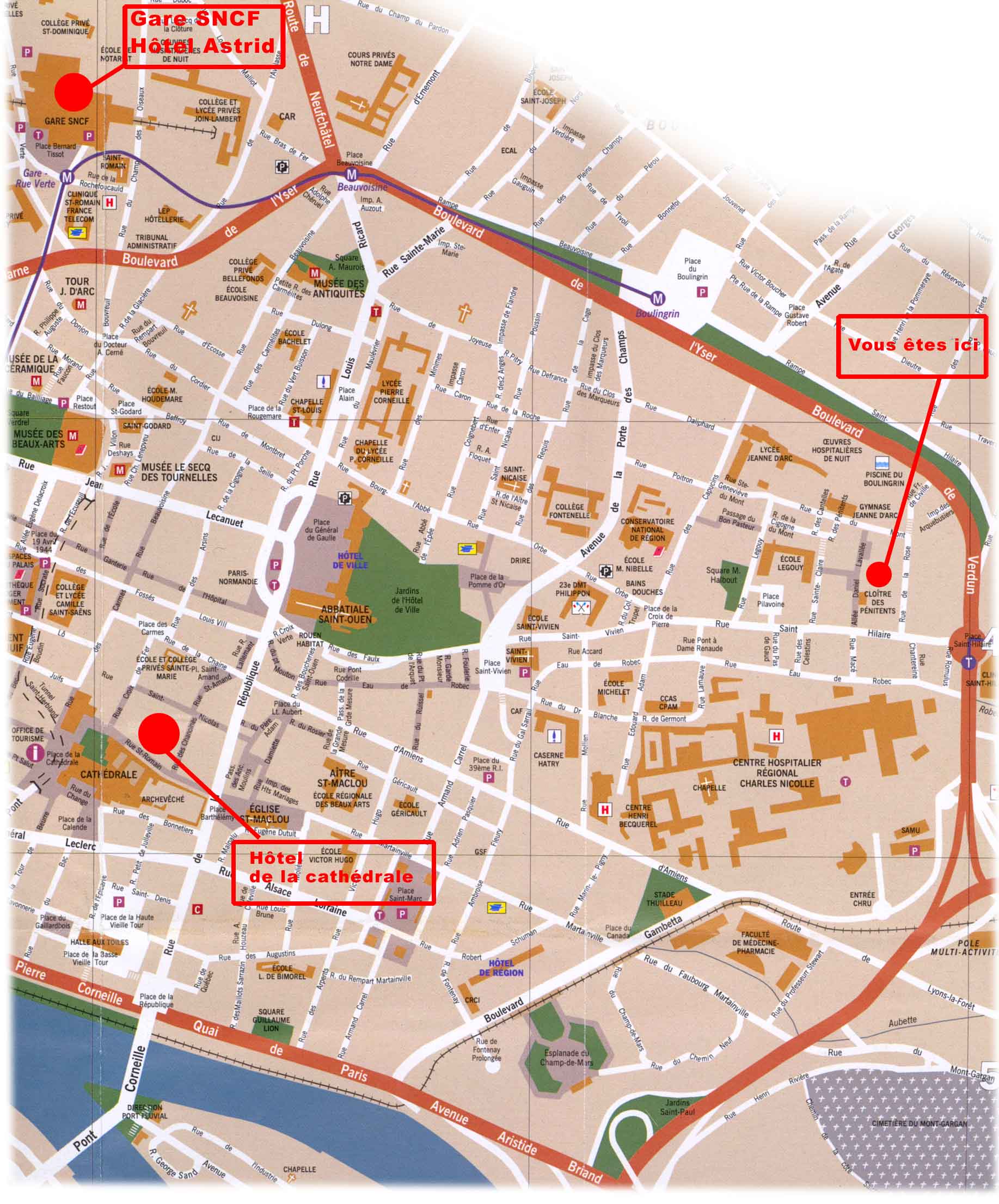 Rouen hotels map