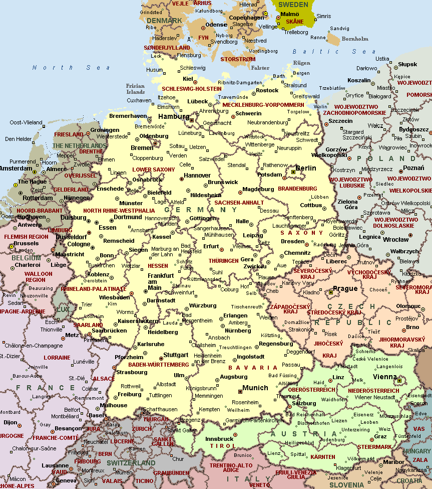 Germany Cities Towns Map