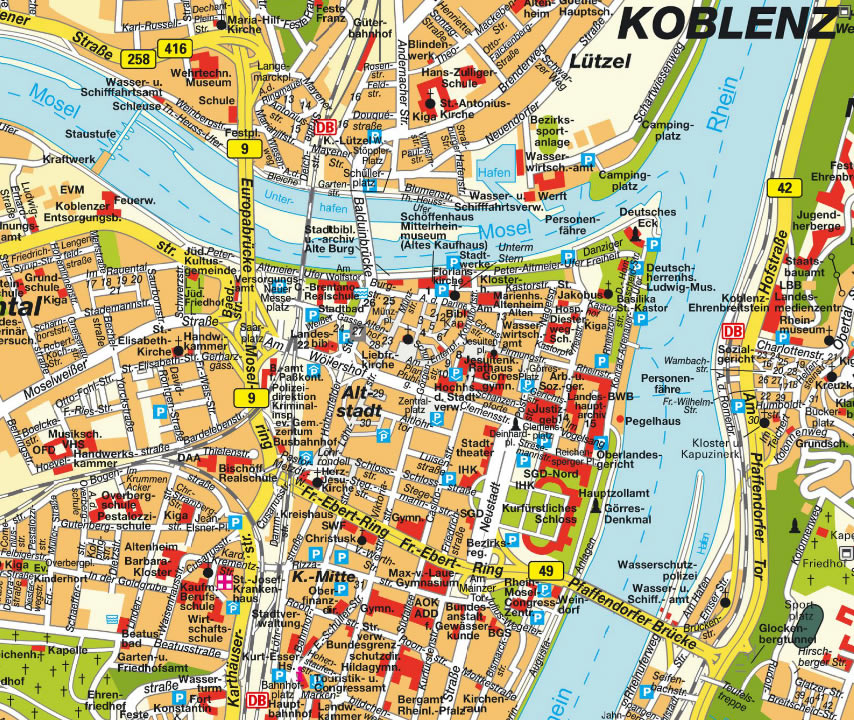Koblenz city center map