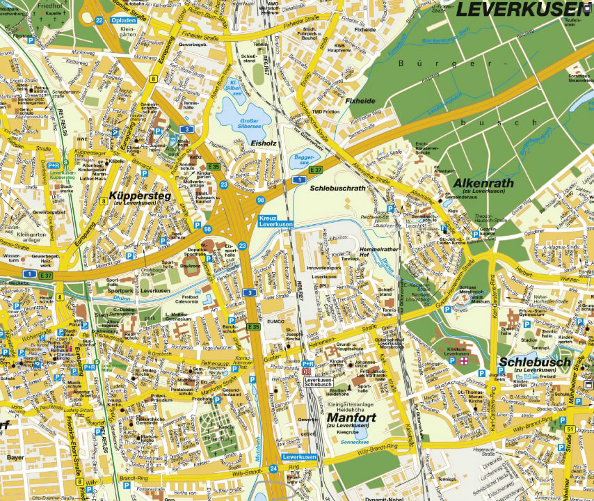 Leverkusen city center map