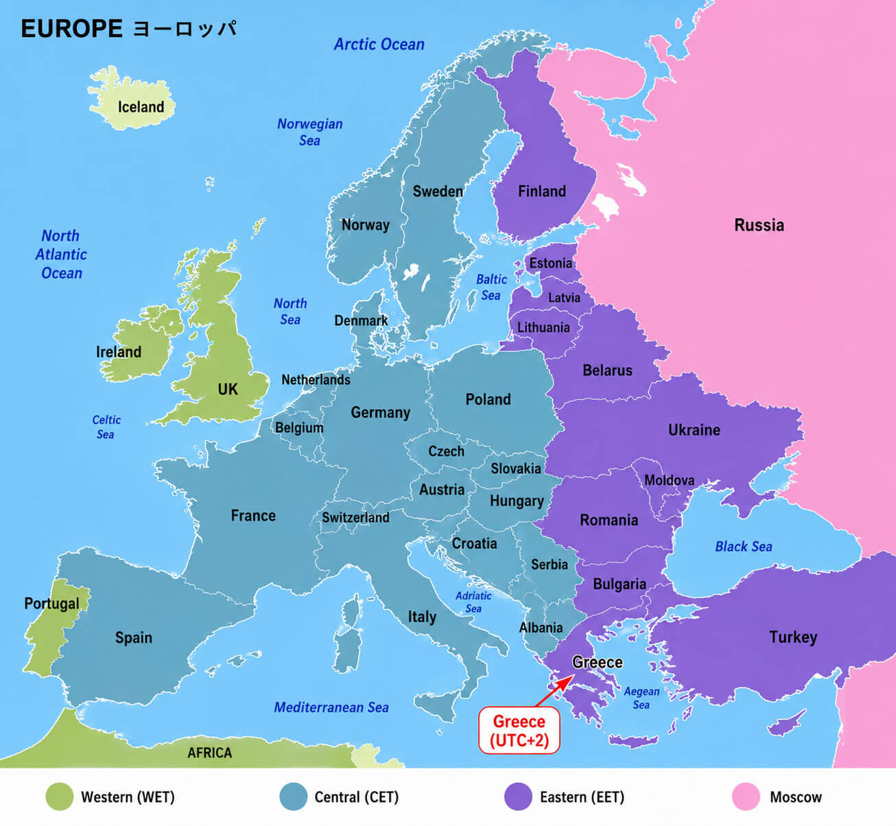 Europe time zones map