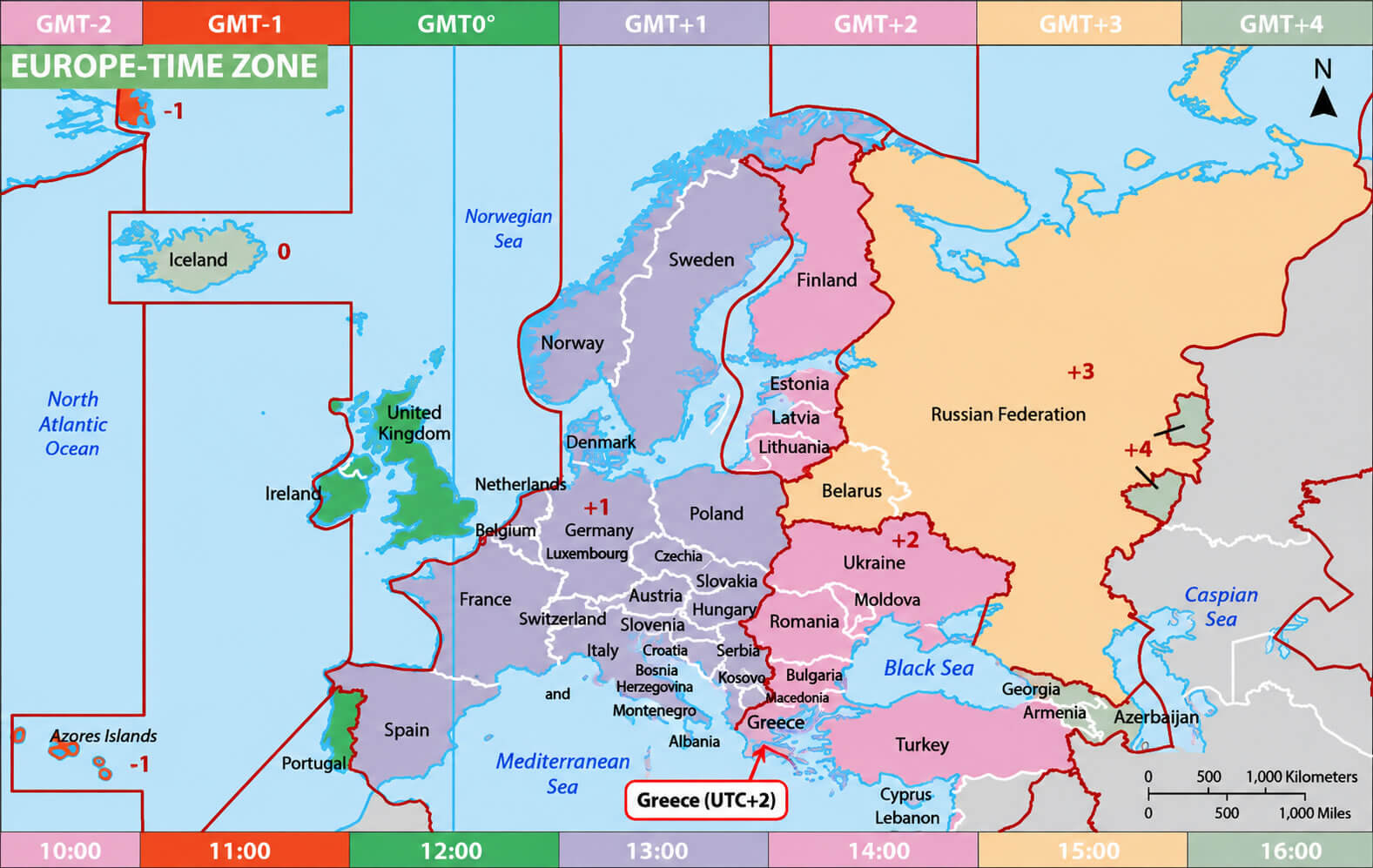 Greece Eastern Europe time zone map