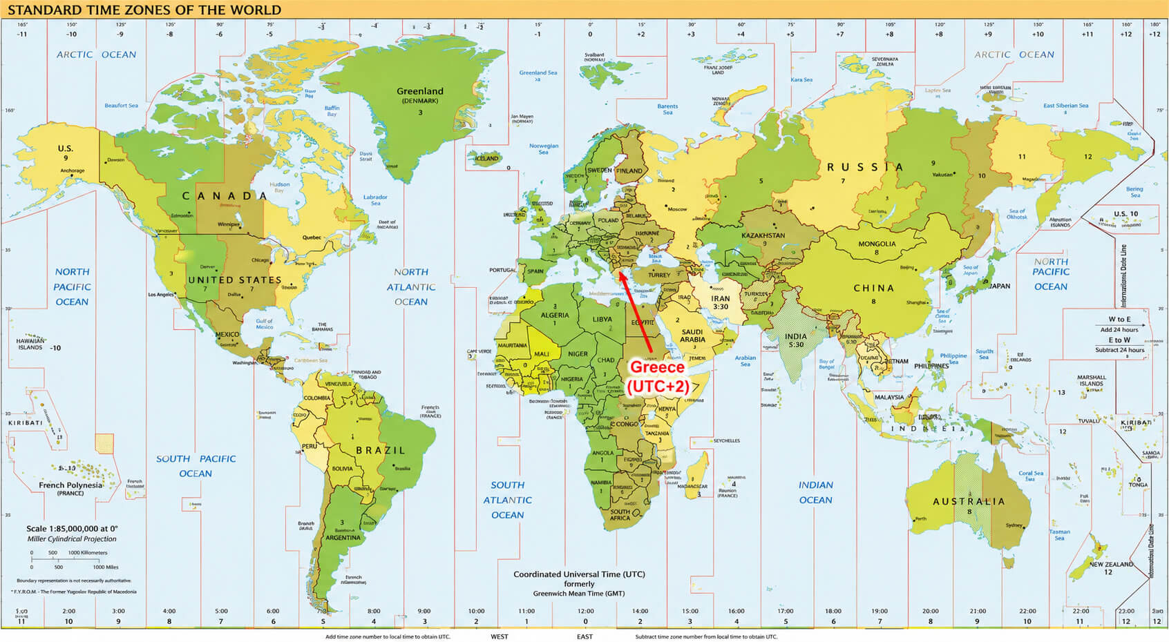 World time zone wall map